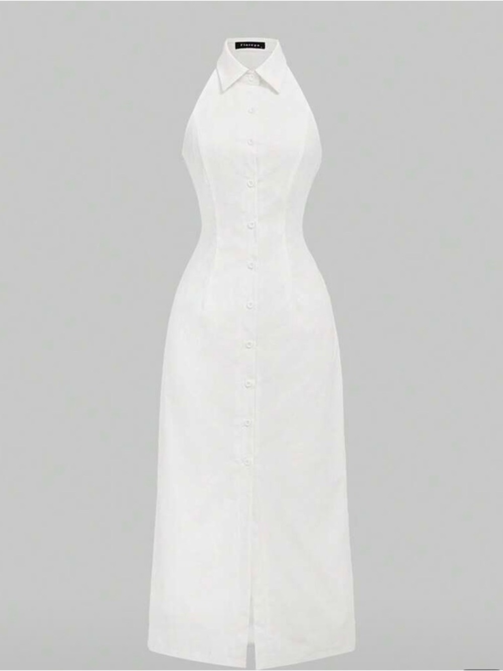 SHEIN White Strapless Button-Front Maxi Dress with Collar